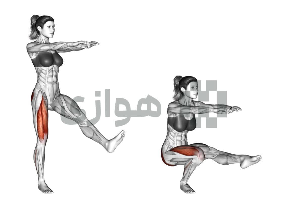 تصویر آموزش تمرین اسکوات تک پا - وزن بدن